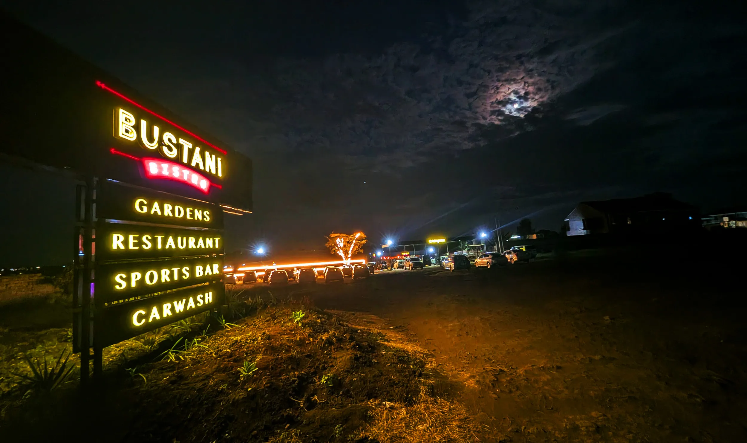 Bustani Bistro Entrance at Night